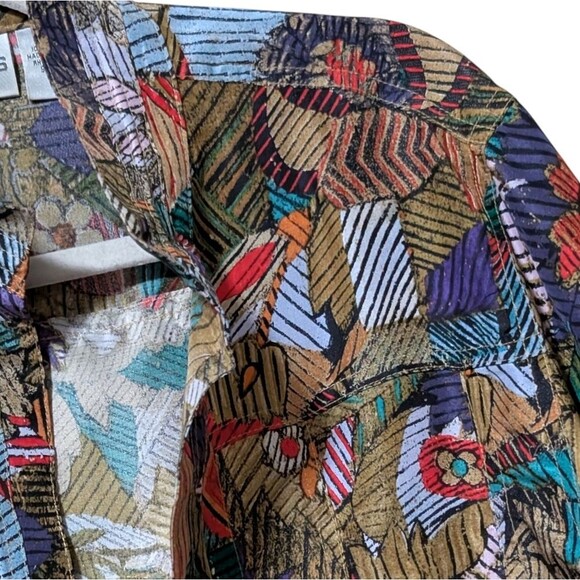 Chico's geometric print 100% silk blouse 2/ Medium art to wear jacket bolero - Picture 6 of 8